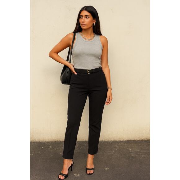 Theory Belisa 3 Wool Black Trousers Sevona Slim Leg Pants Size 12 Office Work - Picture 1 of 13